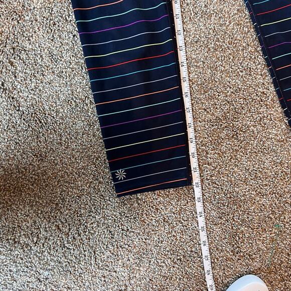 Athleta Multi Stripe Sonar Rainbow Navy Capri Crop Leggings. Size Small - Picture 4 of 7